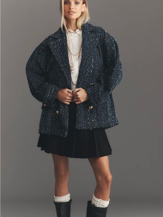 Maeve Jackets & Blazers - Maeve Anthropologie Navy denim punched Double-Breasted oversized jacket large